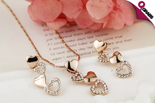 For QR119, Get a Stunning Rose Gold Quadruple Hearts Jewelry Set made with Swarovski Crystals! (QR499 Value)
